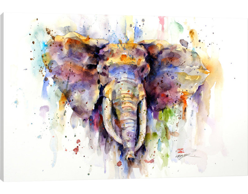 Edon Elephant, peinture sur toile encadrée, H 12 po x l 18 po x P 1,5 po