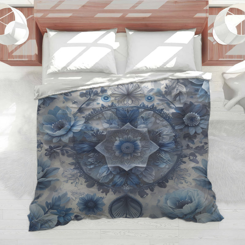 Édredon bleu à motif floral, Simple extra long