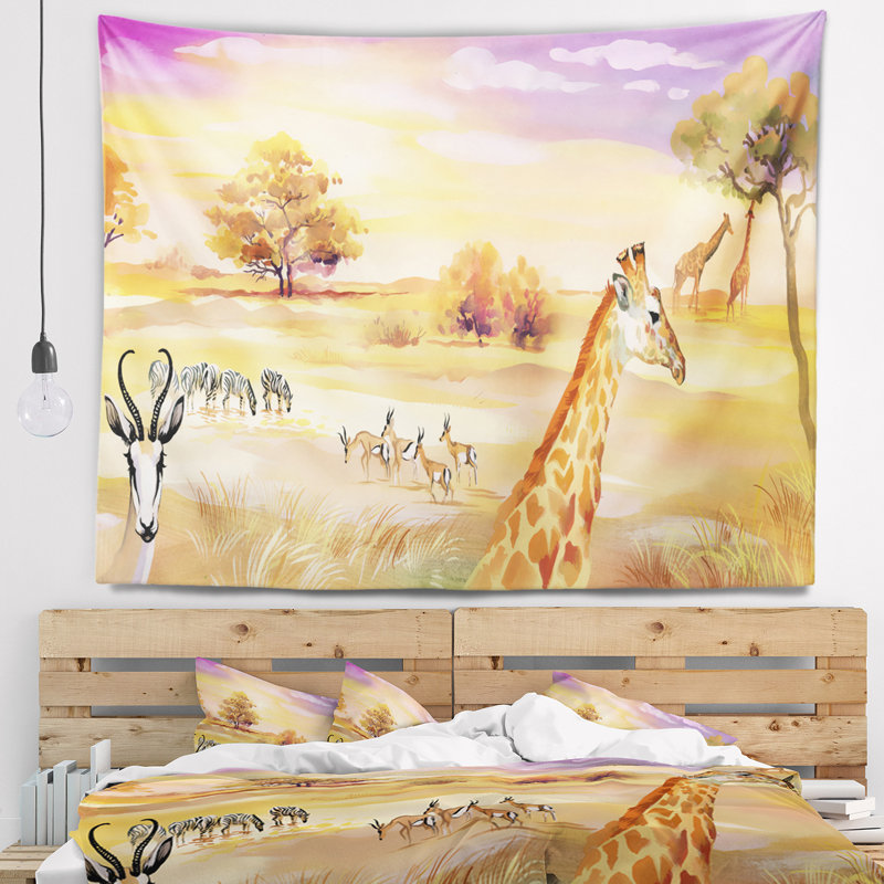 Illustration de la faune de la savane, H 68 po x l 80 po