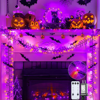 Ensemble de lumières d'Halloween - 1000 lumières DEL lumineuses à télécommande 8 modes, guirlandes lumineuses enfichables, guirlandes orange pour les décorations intérieures et extérieures