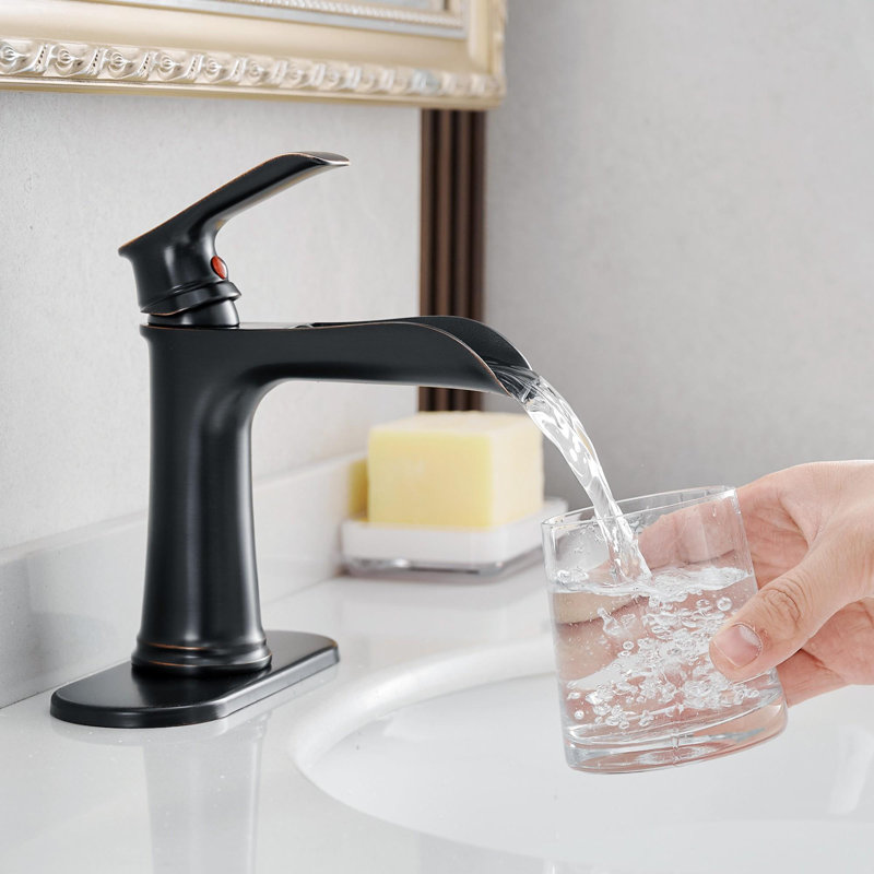 Robinet pour salle de bain à un trou avec poignée simple, Bronze frotté à l'huile