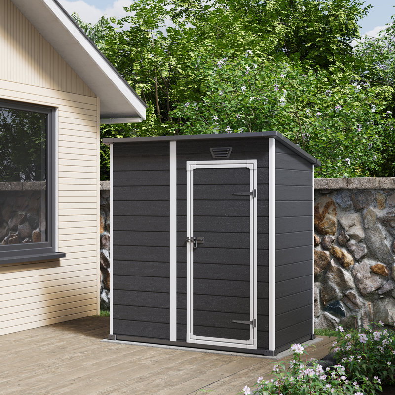 Keter Essential 6 x 4 ft. Durable Resin Outdoor Storage Shed With Floor and Double Doors for Garden Patio Furniture and Tools, Black