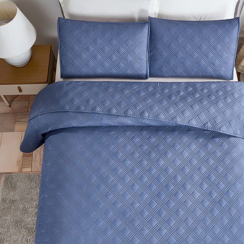 Polyester Percale Quilt, King Quilt + 2 Standard Shams, Deep blue