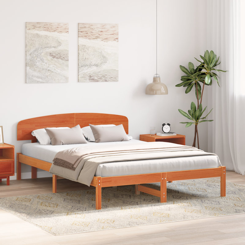 Vidaxl Bed Frame With Headboard Solid Pine Wood, Brown, European Double (140 x 200 cm)