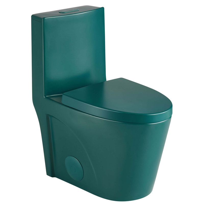 Dual-Flush Elongated One-Piece Toilet with High Efficiency Flush, Matte Teal Green