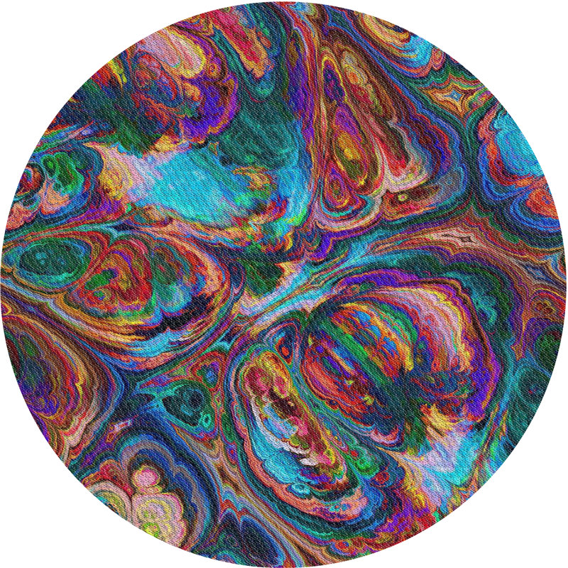 Tapis abstrait mauve / vert / bleu Arleny Anatolijs, Rond 6 pi