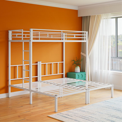Lit superposé simple au dessus d'un lit simple, lit simple en métal avec garde-corps et échelle convertible, 3 lits convertibles, pour dortoir, chambre d'amis, aucun sommier requis