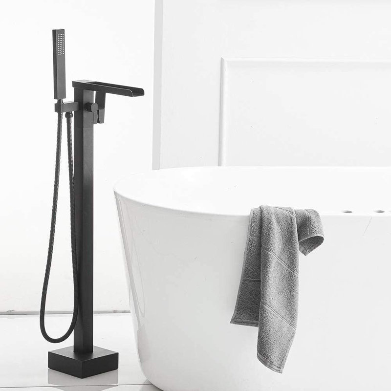 Baignoire autoportante au sol avec douche à main, Noir