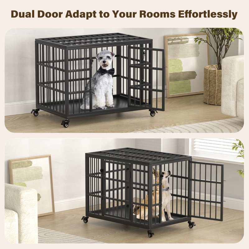  Cage pour chien robuste de 30 pouces pour chiens de taille moyenne et de petite taille avec loquet autobloquant, chenil en acier à l'épreuve des fuites