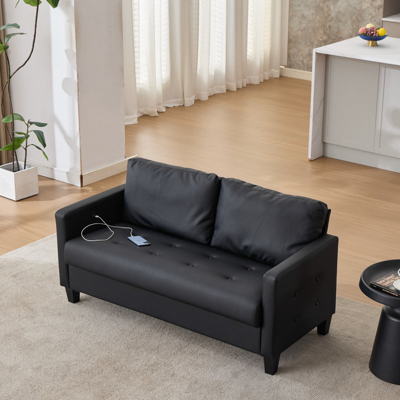 57”W 2-Seater Faux Leather Loveseat Sofa With USB Ports