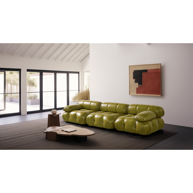 Conolyn Upholstered 114'' Sofa, Green Faux Leather