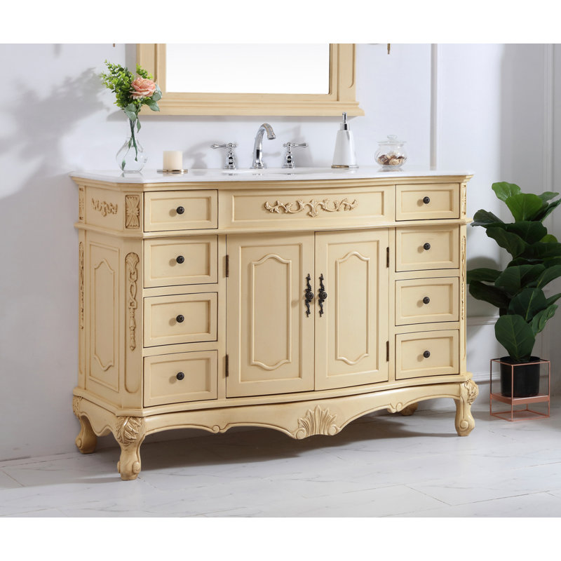 Lunette 48'' Single Bathroom Vanity with Top, Light Antique Beige, Ivory White