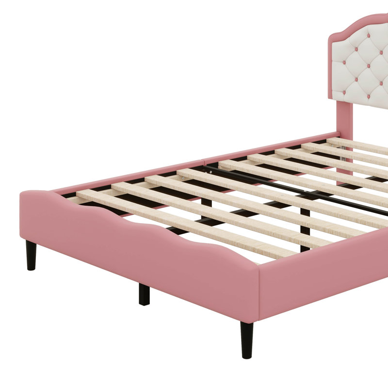 Lit double princesse en cuir synthétique avec tête de lit capitonnée, Full