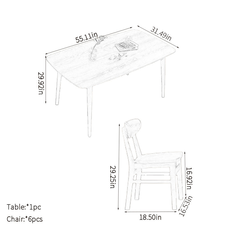 Household solid wood dining table sets, 29.92"H x 55.11"L x 31.49"W