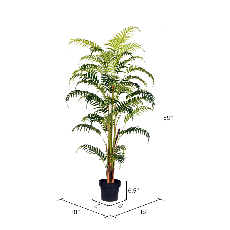 Feuilles de palmier artificiel en pot, H 59 po x l 18 po x p 18 po