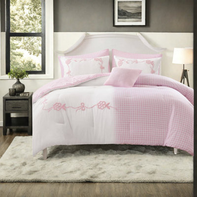 Ensembles de literie pour grand lit rose, édredon à motif floral en microfibre pour filles