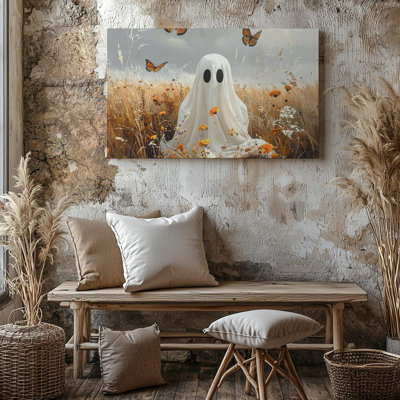 Wall Art Canvas Ghost In Autumn Meadow Whimsical Halloween Nature Ready To Hang Gallery Wrapped Home Decor Modern Design Premium Quality