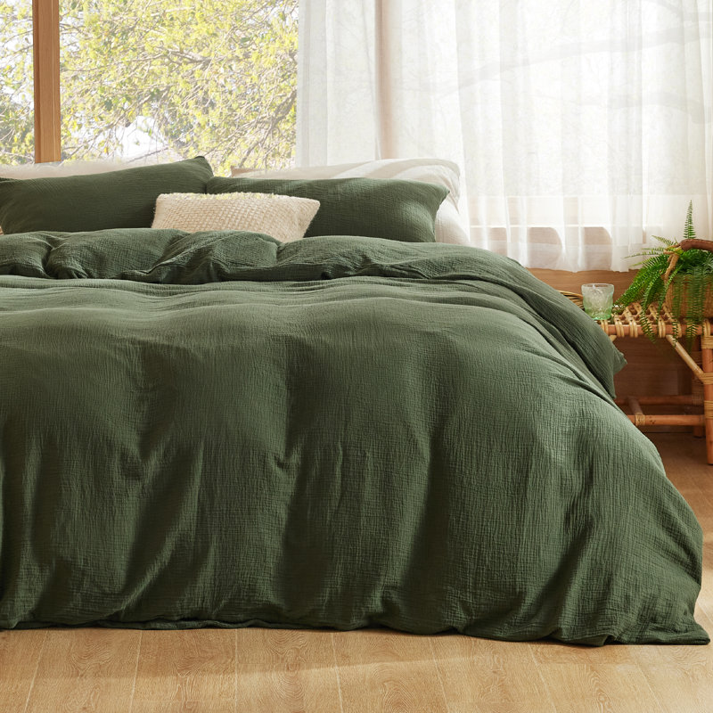 Housse de couette 100% coton de taille grand - ensemble de housse de couette en lin imitation gaze (ensemble de 3)