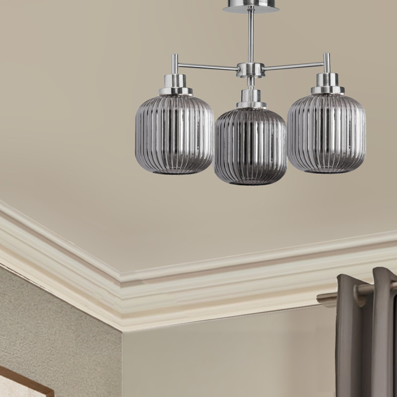 Echo 3 Light Semi Flush with Smoked Ribbed Glass, Silver
