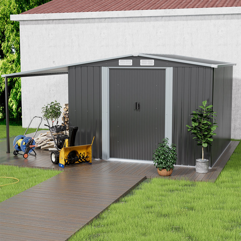 8ft W x 8ft D Caiti Metal Garden Sheds with Lean-to