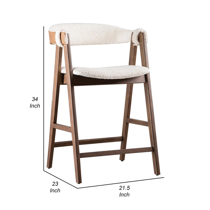 Ensemble de 2 tabourets de comptoir Ebik, bois brun noyer, boucle beige