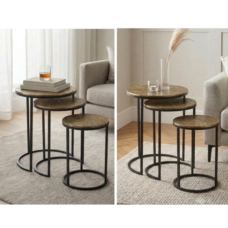 3 - Piece Living Room Table Set, Antique Brass