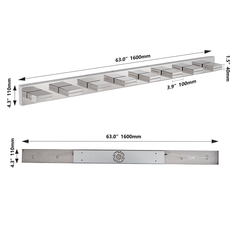 Luminaires de salle de bain Modern, H 5,1 po x l 63 po x P 4,3 po, Chrome, 8 lumières