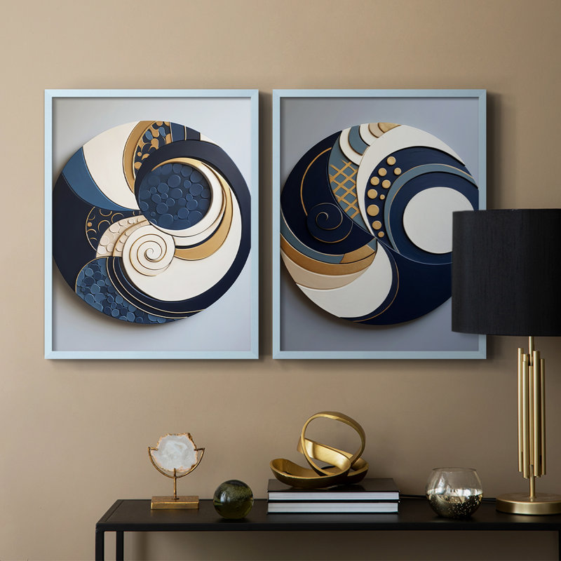 ABSTRACT Series - Impression encadrée de qualité supérieure - Prêt à accrocher - Aucun clou requis, Bleu, H 15 po x l 24 po