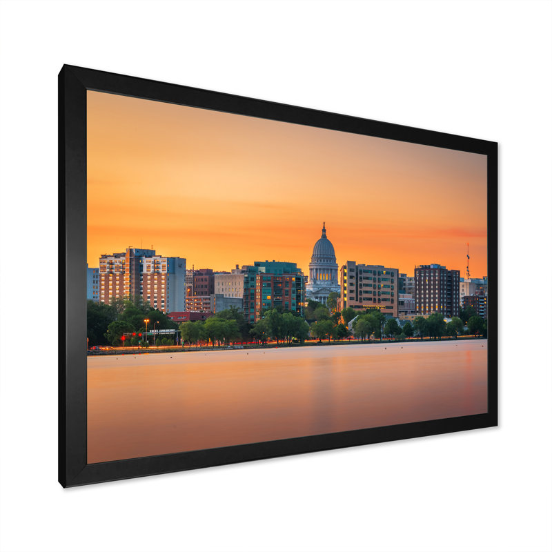 «Madison Wisconsin Skyline - Alabama Large», art mural, H 16 po x l 32 po x P 1 po, Cadre photo noir