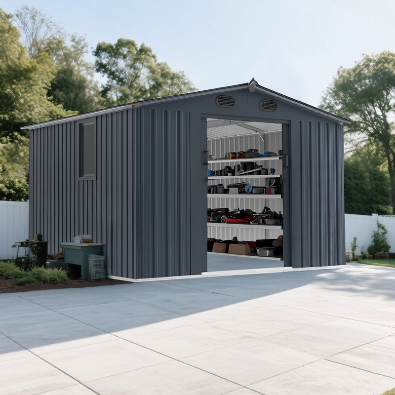  8×10 Ft. Metal Outdoor Storage Shed with Window & Double Doors – Large Garden Tool Shed for Backyard