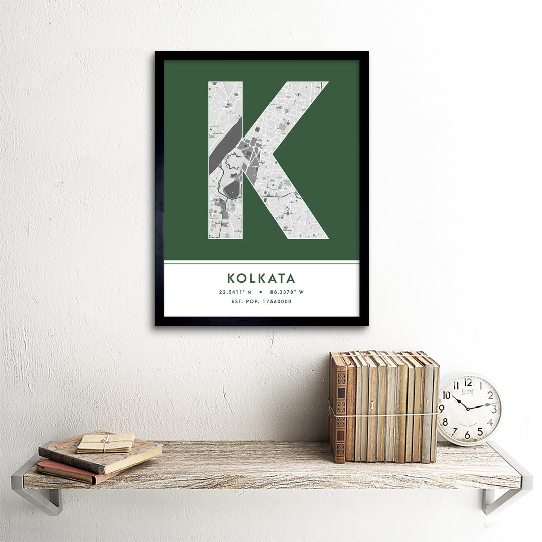 Kolkata City Map Kolkata Green by Wee Blue Coo - Single Picture Frame Typography