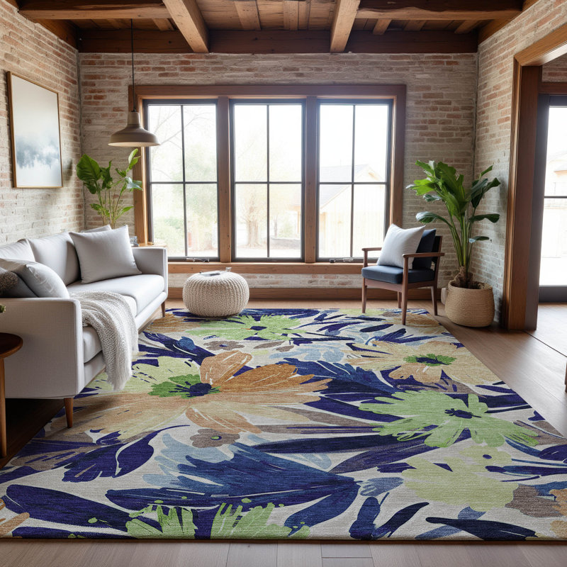 Premium Machine Washable Sykora AMF1481 Floral Rug, Rectangle 10' x 14'