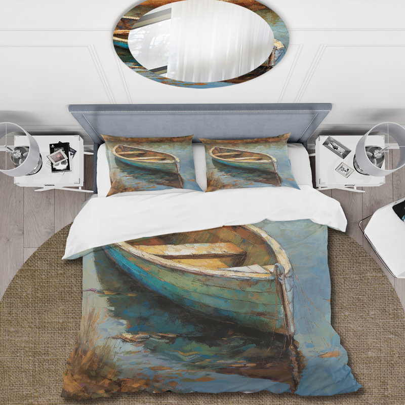 Lake Serenity Dinghy Boat Resting On The Water I - Ensemble de housse de couette Cottage - Polyester microfibre