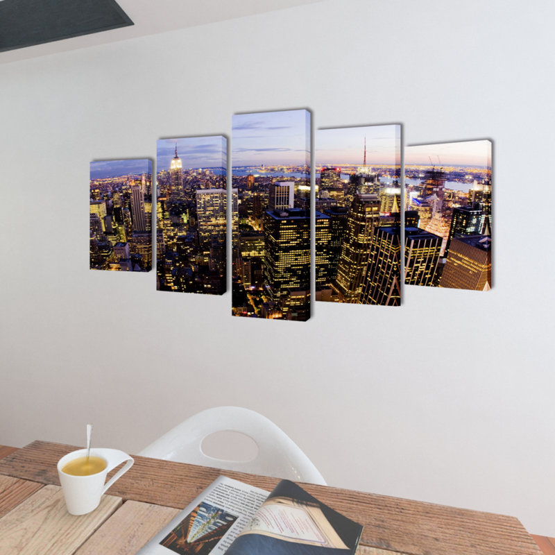 Bird's View of New York - 5 Piece Wrapped Canvas Photograph Print Set, 100cm H x 200cm W x 1.8cm D