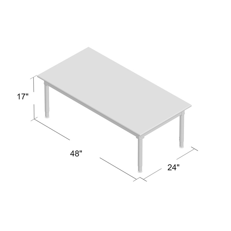 Solid Wood Adjustable Rectangle 4 Students Activity Table, 48" L x 24" W, 19" - 30", No