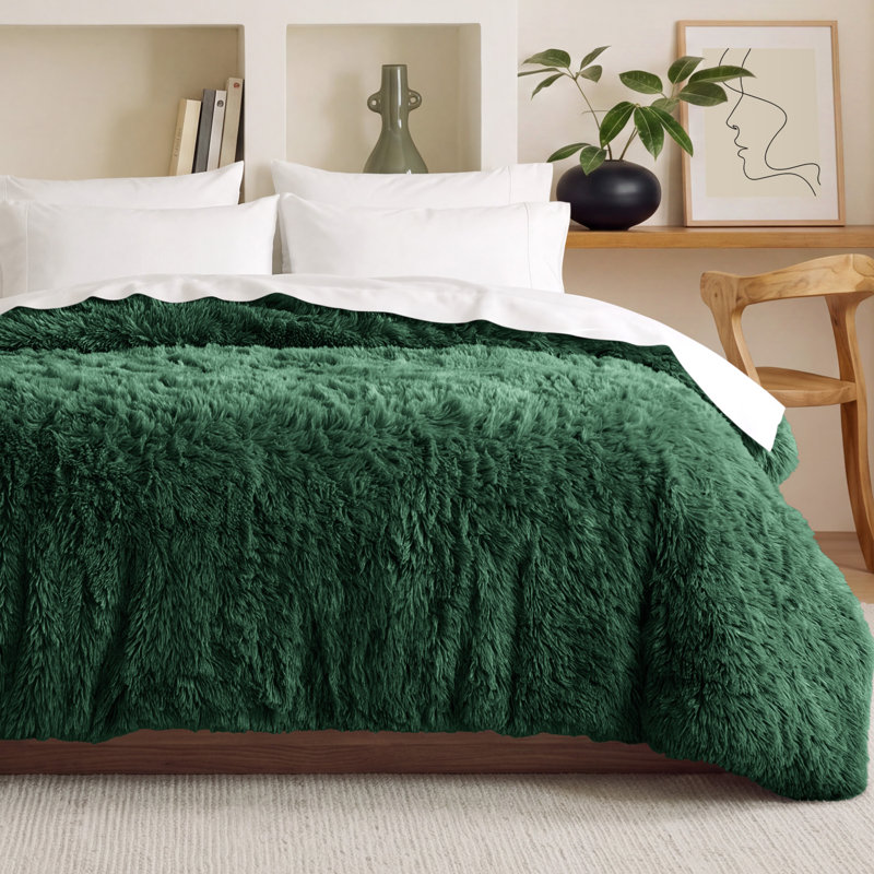 Shaggy Fleece Plush Duvet Cover, Twin XL Duvet Cover, Forest Green