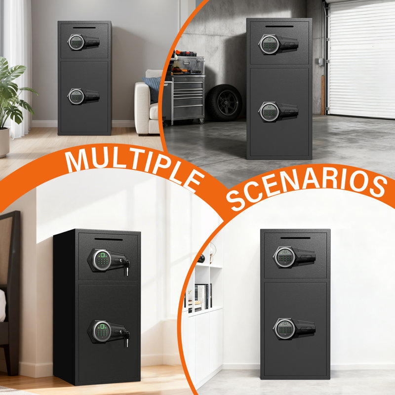 Coffre-fort pour maison très grand de 6,0 pieds cubes, 13,8 po x 13,8 po x 25,5 po - empreinte digitale + boîte de sécurité à 4 méthodes avec double alarme, mode silencieux, tablette réglable et fente de dépôt - pour bijoux en argent comptant