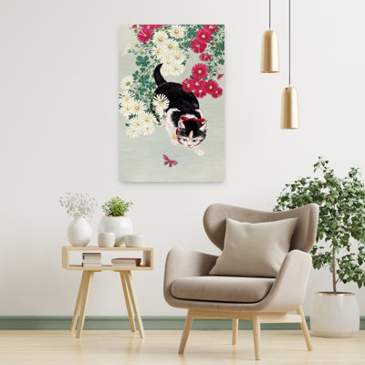 A Cat's Hunt for Butterflies Classic Vintage Cat Animal Wall Art Print 1 Piece Wrapped Canvas Wall Art
