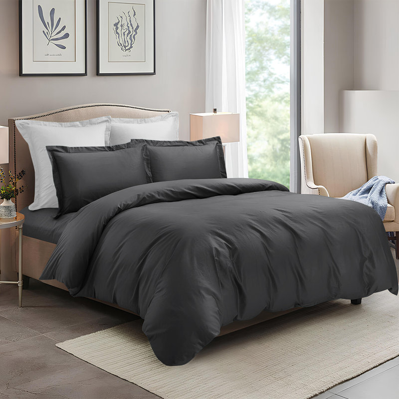 4 Piece Complete Bedding Set Duvet Cover Set With Fitted Bed Sheet & Pillowcases, Grey