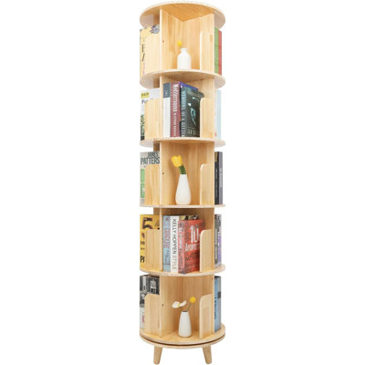 Bibliothèque pivotante à 5 niveaux sur 360 degrés - Organiseur étroit en bois, support de rangement multifonctionnel pour la chambre à coucher, le salon ou le bureau à domicile