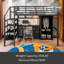 Lit mezzanine en métal avec ensemble de table et garde-robe, double, noir