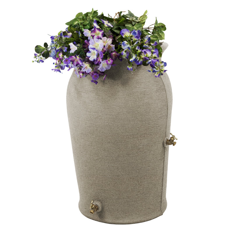 Sandstone Plastic Rain Barrel with Planter Top