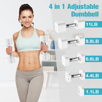 Ensemble de 22 haltères réglables, haltères à poids réglable avec 4 niveaux: 4,4 lb, 6,6 lb, 8,8 lb, 11 lb