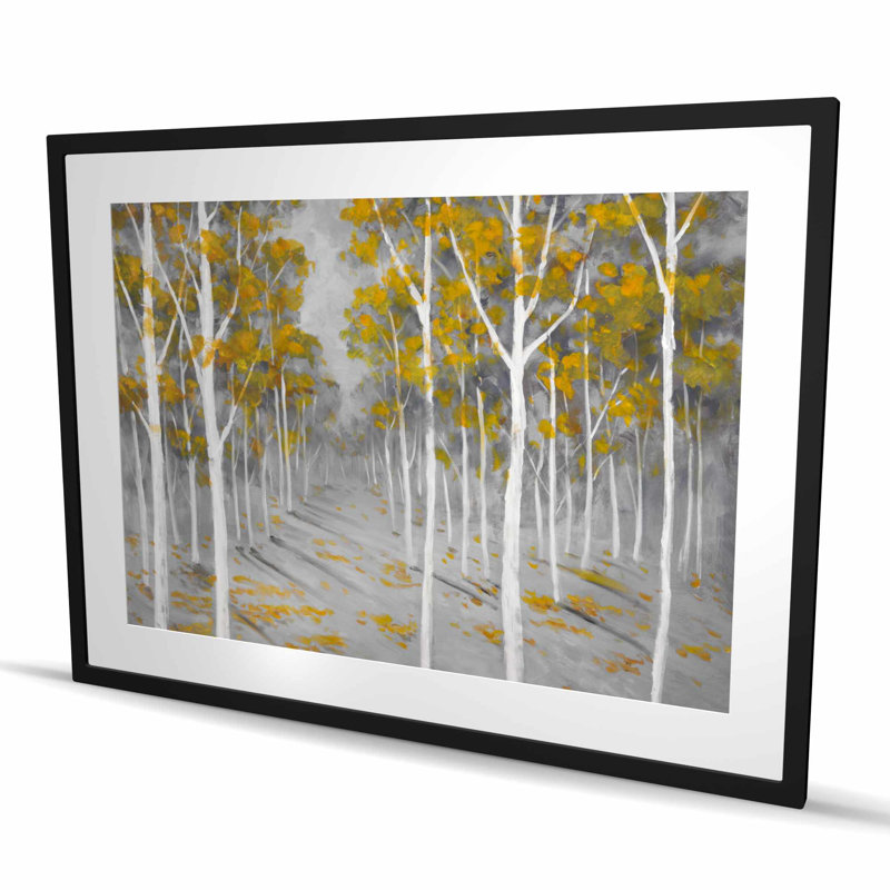 Birch Forest - reproduction encadrée jaune mat pour la décoration intérieure