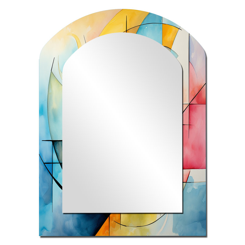 Cubic Soft Colours Tiles II - Modern Arch Wall Mirror, 34" x 25"