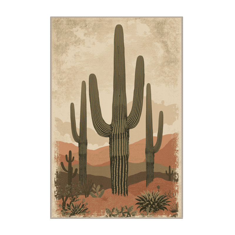 Machine Washable Ortmund Saguaro Country Rustic Vintage Look Rug in Beige – Beige Binding, 2x3