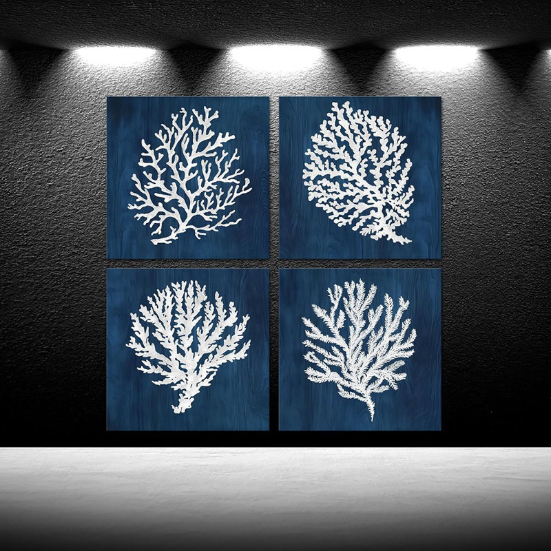 Ensemble de 4 pièces d'art mural sur toile bleu pour salle de bain