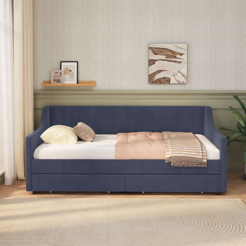  Twin Size  Upholstered Upholstred Daybed with 2 Large Storage Drawers, Modern 2‑in‑1 Sofa Bed Frame for Guest Room Small Apartment