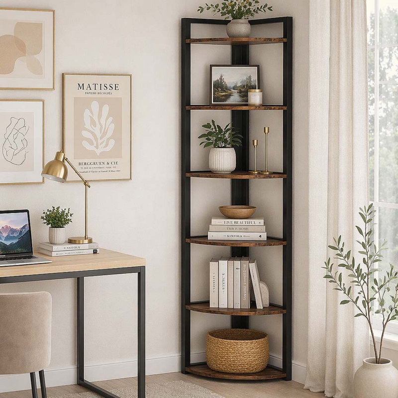 70.87" Tall 6-Tier L-Shaped Corner Bookshelf - Space-Saving Storage Shelf with 0.6” MDF & Metal Frame (25lbs/Shelf) for Living Room/Office/Bathroom