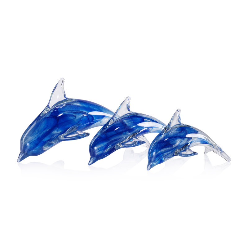 Dauphin en verre Marinella, Bleu, H 3,75 po x l 6 po x P 3,25 po